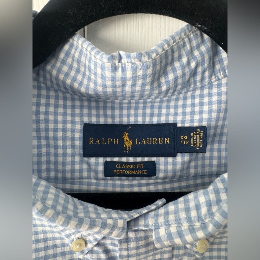Polo Ralph Lauren Light Baby Blue White Gingham Shirt XXL Powder Pink Pony Logo